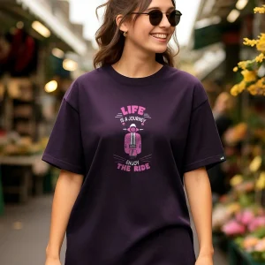 Women's Plum Purple Journey Graphic Printed Oversized T-shirt